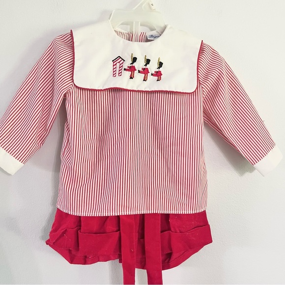 Vintage Bryan Made in the USA Infant Holiday Overalls Toy Soldiers Corduroy 18M - Picture 2 of 8